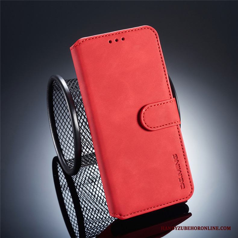 Samsung Galaxy A10 Skal Telefon Läderfodral Business Skydd Fallskydd Clamshell Röd