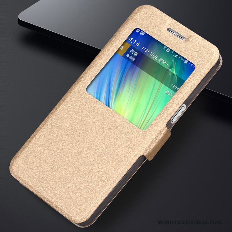 Samsung Galaxy A5 2015 Läderfodral Skydd Mobil Telefon Skal Telefon Guld Stjärna