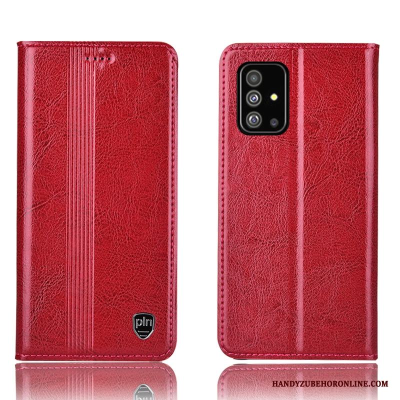 Samsung Galaxy A71 Läderfodral Skal Telefon Täcka Fallskydd Röd Stjärna All Inclusive
