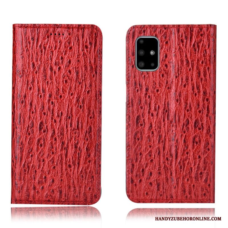 Samsung Galaxy A71 Äkta Läder Röd Skal Telefon Fodral Fallskydd Stjärna All Inclusive