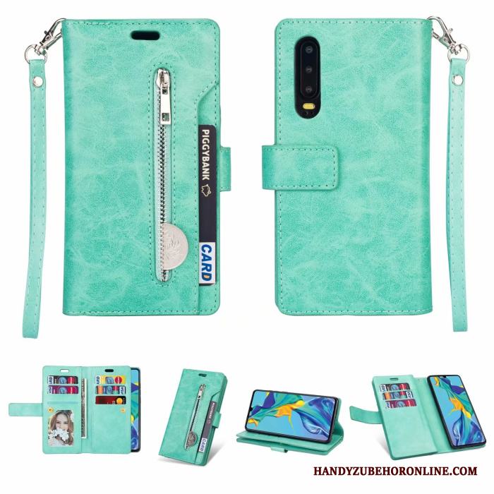 Samsung Galaxy A90 5g Skal Blixtlås Mobil Telefon Väska Grön Skydd Stjärna Kort Väska