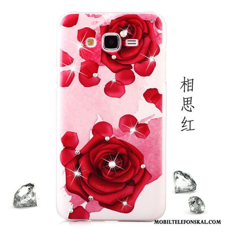 Samsung Galaxy J5 2015 Målade Fallskydd Nubuck Fodral Blommor Skal Telefon Röd