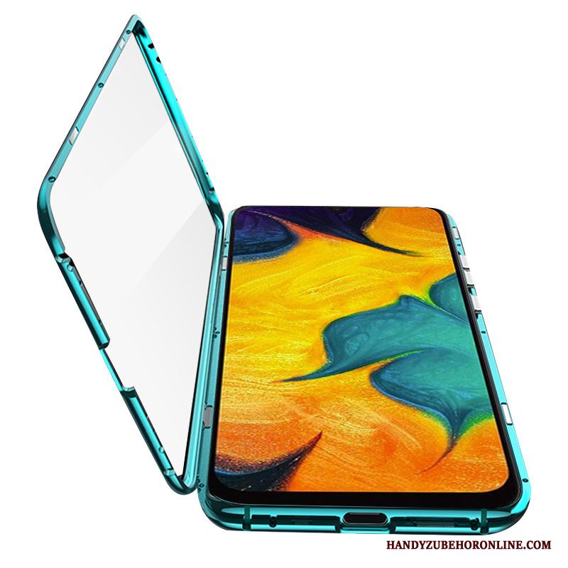 Samsung Galaxy M20 Skal Stjärna Glas Blå Fodral Skydd Fallskydd Reversibel