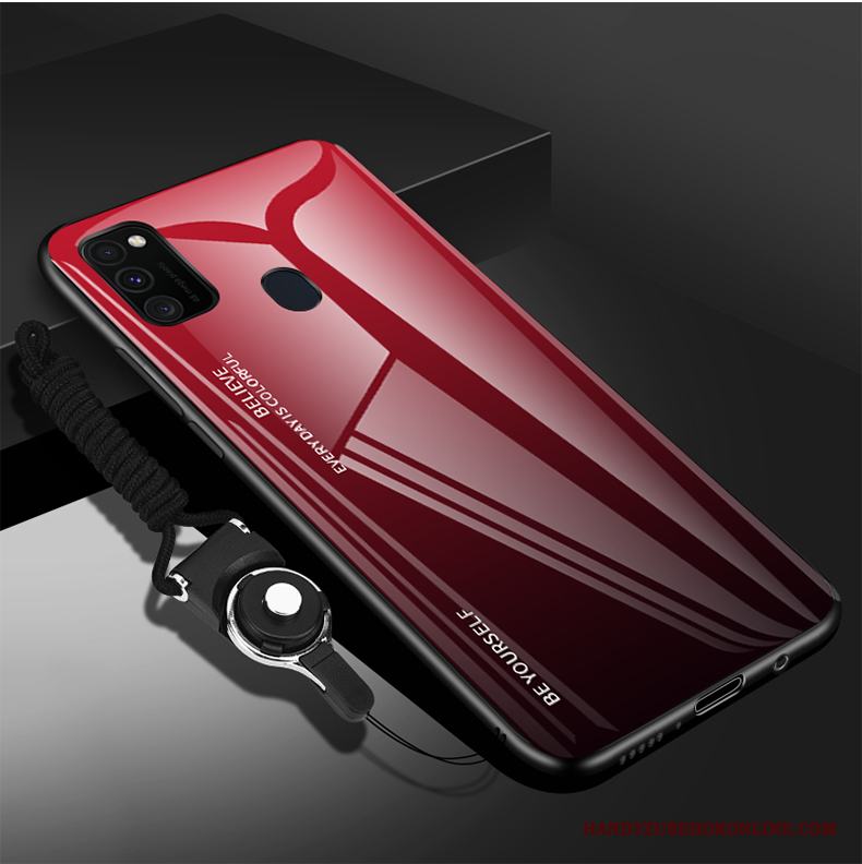 Samsung Galaxy M30s Skal Mjuk Trend Varumärke Silikon Net Red Spegel Fallskydd Röd