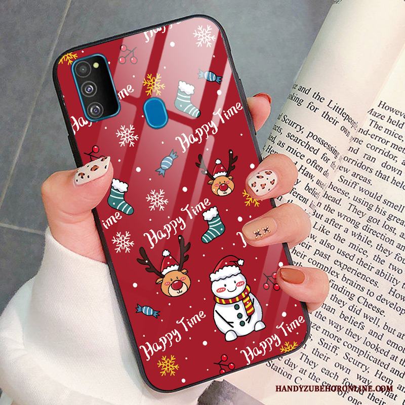 Samsung Galaxy M30s Skal Silikon Glas Stjärna Skydd Röd All Inclusive Mjuk