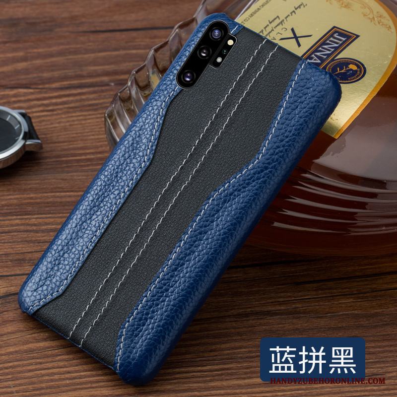 Samsung Galaxy Note 10+ Blå Stjärna Skal Telefon Skydd Läderfodral Äkta Läder