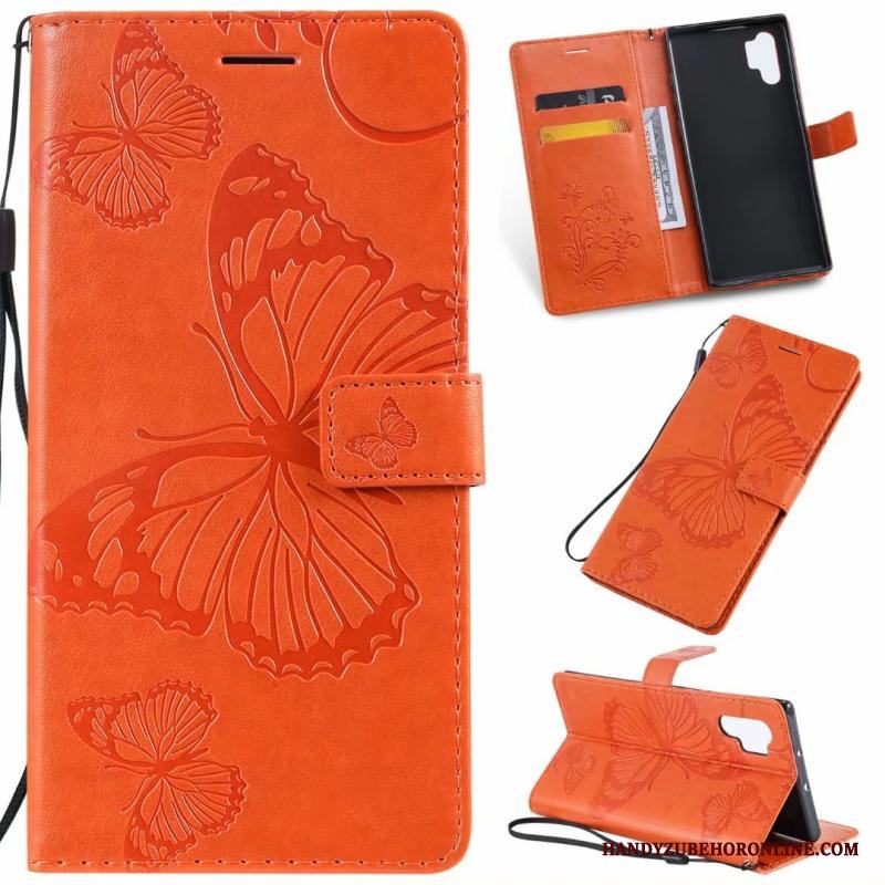 Samsung Galaxy Note 10+ Kort Läderfodral Orange Stjärna Mjuk Skal Telefon