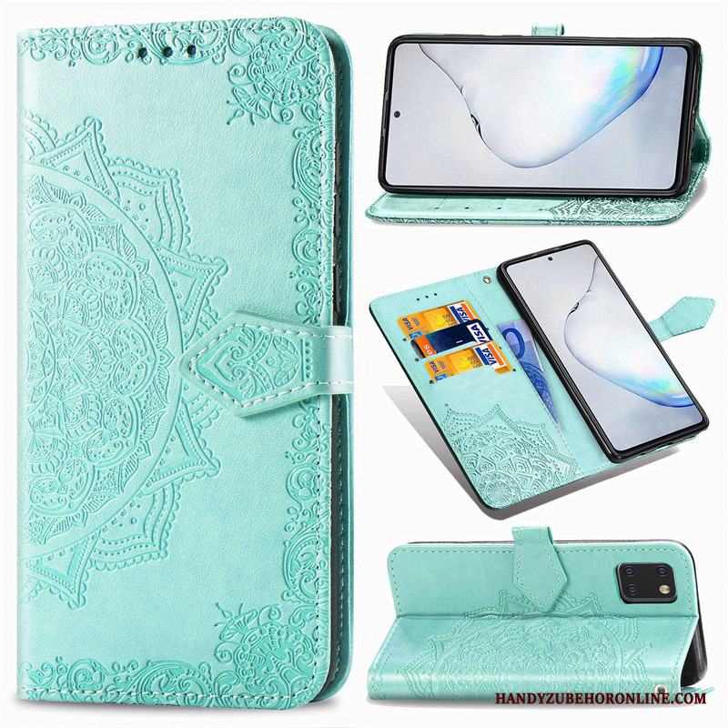 Samsung Galaxy Note 10 Lite Fodral Solid Färg Embossing Täcka Skal Telefon Grön Stjärna