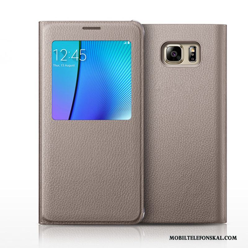 Samsung Galaxy Note 5 Täcka Fodral Grå Skydd Fallskydd Skal Telefon Läderfodral