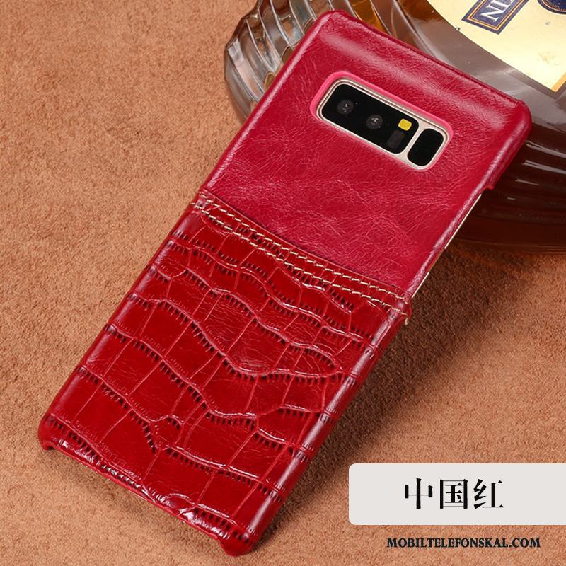 Samsung Galaxy Note 8 All Inclusive Äkta Läder Fallskydd Skal Telefon Fodral Röd Lyxiga