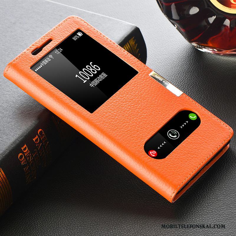 Samsung Galaxy Note 8 Läderfodral Mobil Telefon Skydd Orange Skal Telefon Täcka Äkta Läder