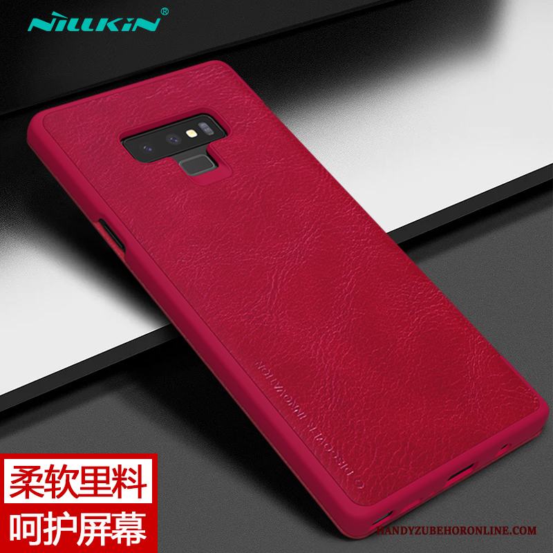 Samsung Galaxy Note 9 Fodral Skal Telefon Täcka Röd Skydd Guld Läderfodral