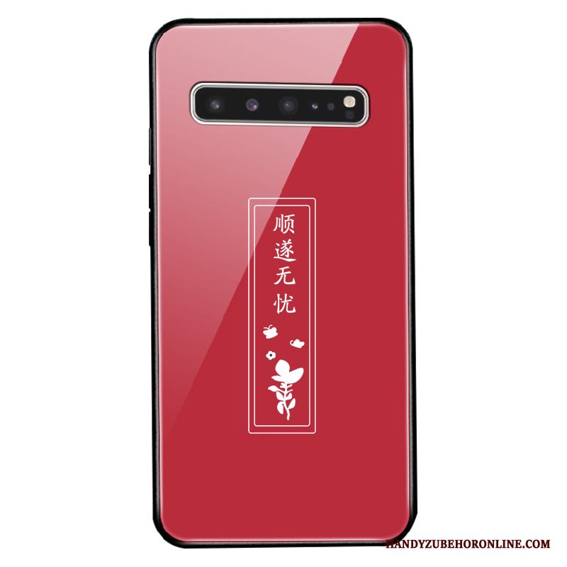 Samsung Galaxy S10 5g Kinesisk Stil Skydd Glas Fallskydd Rikedom Skal Telefon Röd