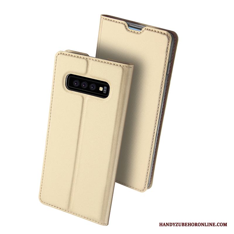 Samsung Galaxy S10+ Kort Täcka Plånbok Skal Telefon All Inclusive Skydd Guld
