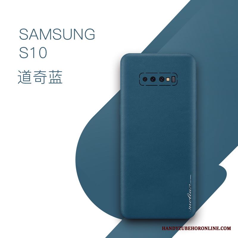 Samsung Galaxy S10 Skal Telefon Äkta Läder Kreativa Skydd Stjärna Blå All Inclusive