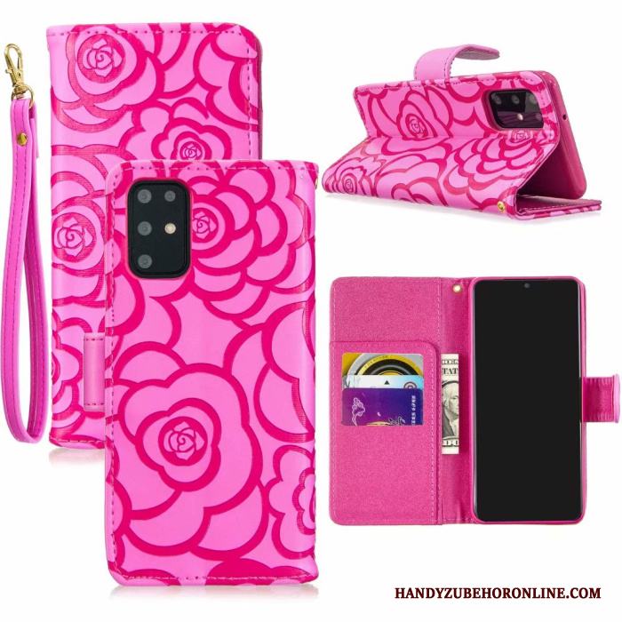 Samsung Galaxy S20+ Skal Läderfodral Blommor Rosa Stjärna Plånbok Mobil Telefon Skydd