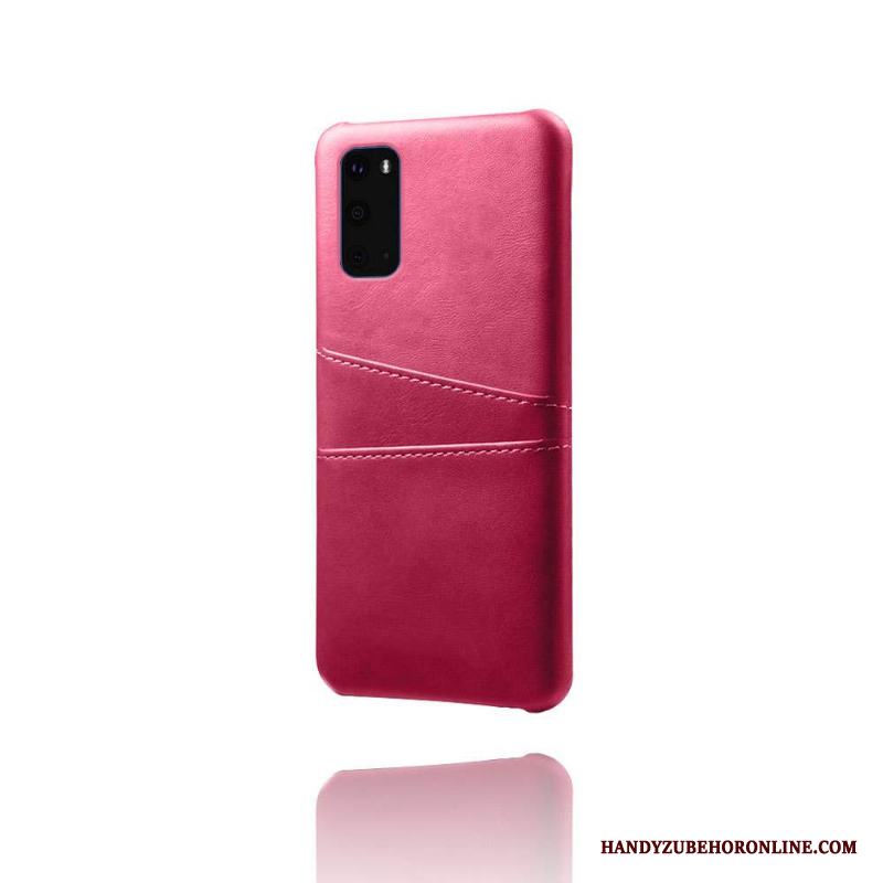 Samsung Galaxy S20 Skydd Stjärna Skal Läder Kvalitet Telefon Röd