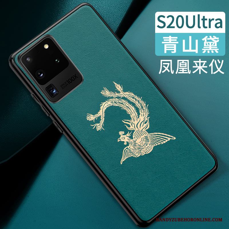 Samsung Galaxy S20 Ultra Skal Telefon Skydd Fallskydd Silikon Läder Trend Grön