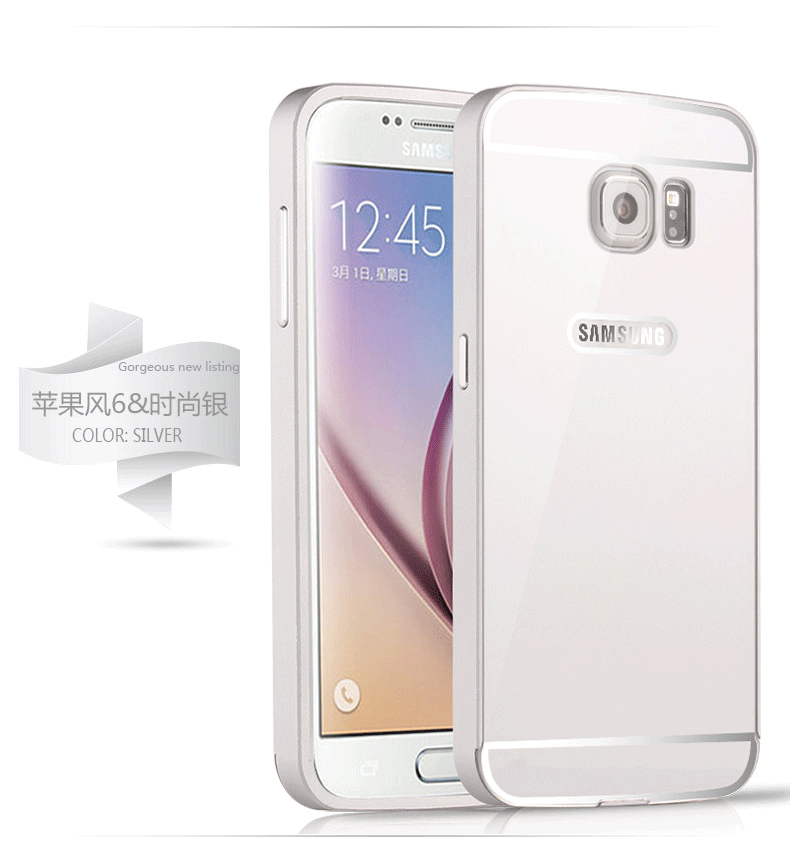 Samsung Galaxy S6 Edge Metall Fallskydd Mobil Telefon Spegel Skal Silver Stjärna