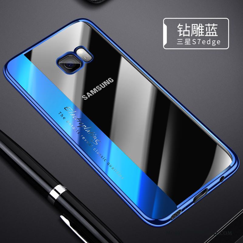 Samsung Galaxy S7 Edge Silikon Blå Mjuk Slim Skal Transparent Stjärna