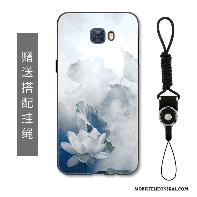 Samsung Galaxy S7 Edge Skal Grå Kinesisk Stil Stjärna Blommor Fodral Lättnad Vit
