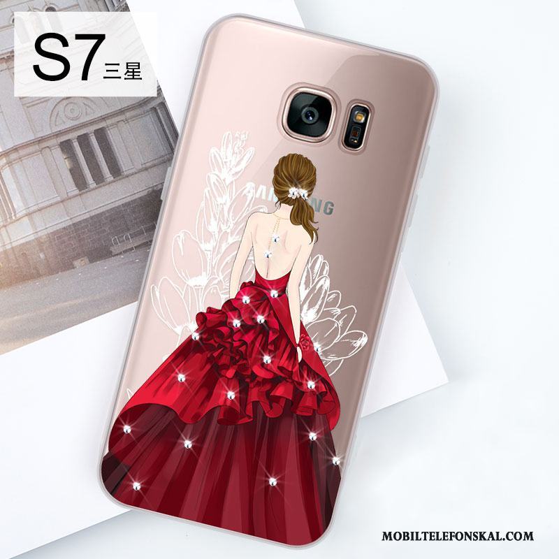 Samsung Galaxy S7 Silikon Trend Fodral Skal Telefon Vacker Röd Strass