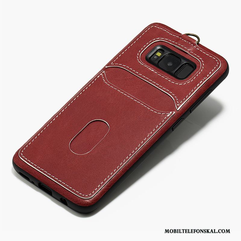 Samsung Galaxy S8 All Inclusive Skydd Skal Telefon Fodral Röd Läderfodral Bakre Omslag