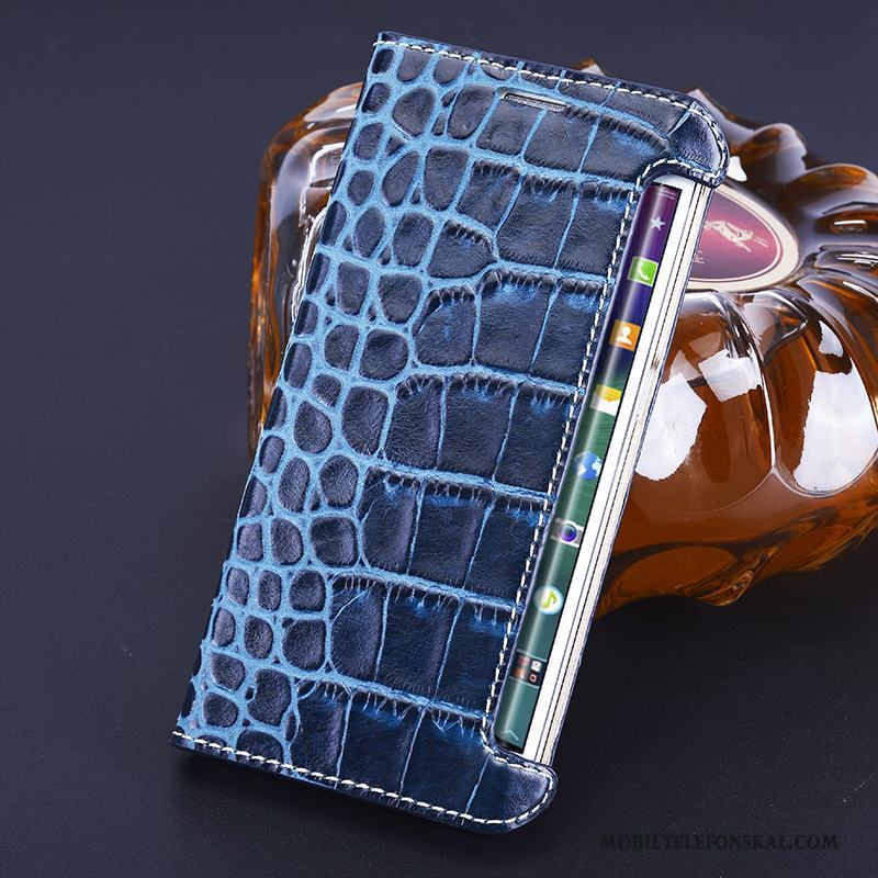 Samsung Galaxy S8 Blå Fallskydd Äkta Läder Stjärna Läderfodral Skal Telefon Täcka
