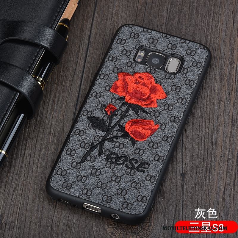 Samsung Galaxy S8 Rose Skydd Grå Skal Telefon Broderi Blommor