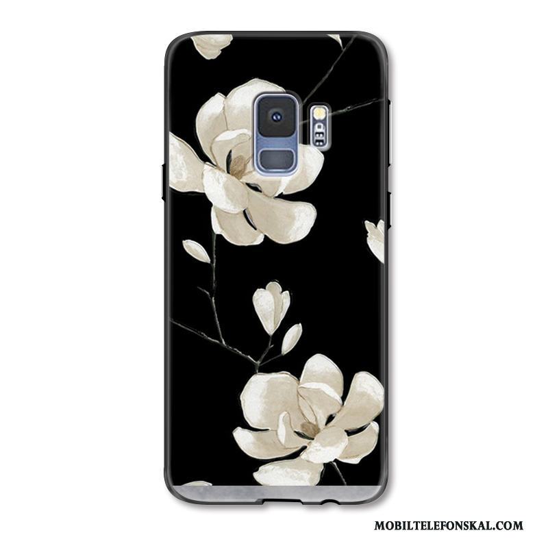 Samsung Galaxy S9 Skal Blommor Konst Skydd Trend Svart Stjärna Mode