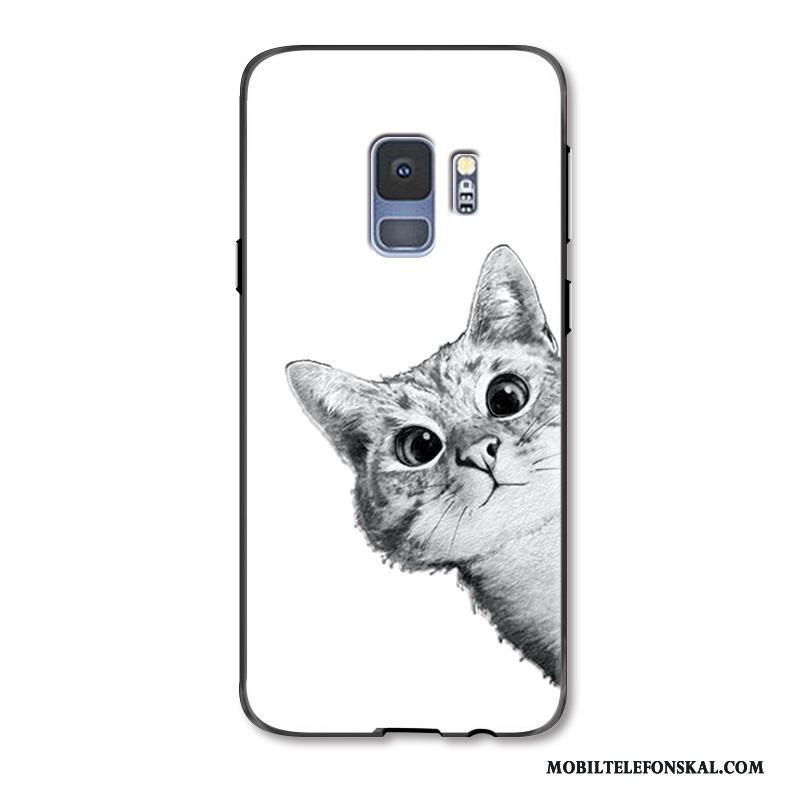 Samsung Galaxy S9 Skal Telefon Tecknat Katt Lättnad Vacker Vit Skydd