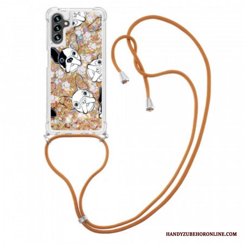 Skal Samsung Galaxy A13 5G / A04s Med Snodd Hundar Med Dragsko Med Paljetter