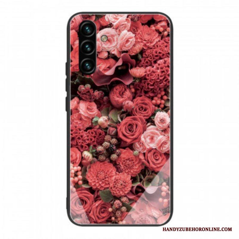 Skal Samsung Galaxy A13 5G / A04s Rosa Blommor Härdat Glas