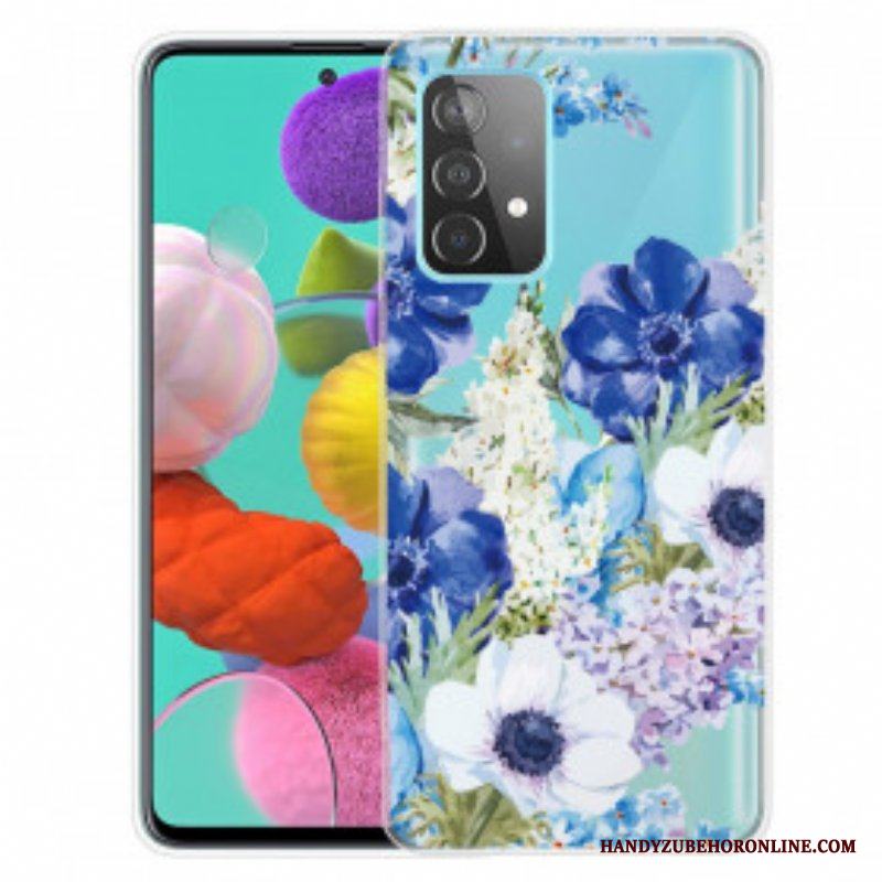 Skal Samsung Galaxy A52 4G / A52 5G / A52s 5G Sömlös Akvarell Blå Blommor