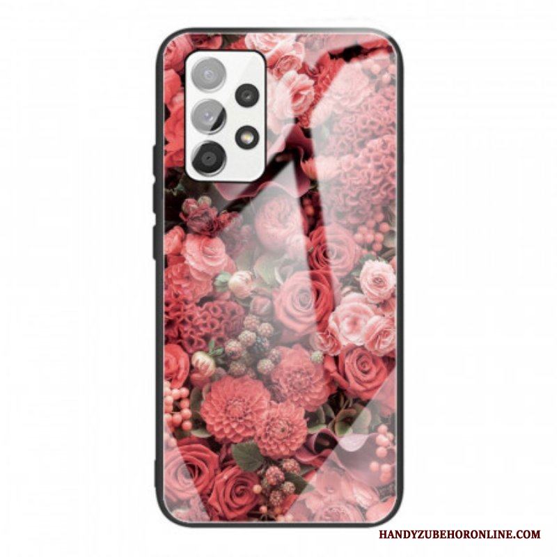 Skal Samsung Galaxy A53 5G Rosa Blommor Härdat Glas