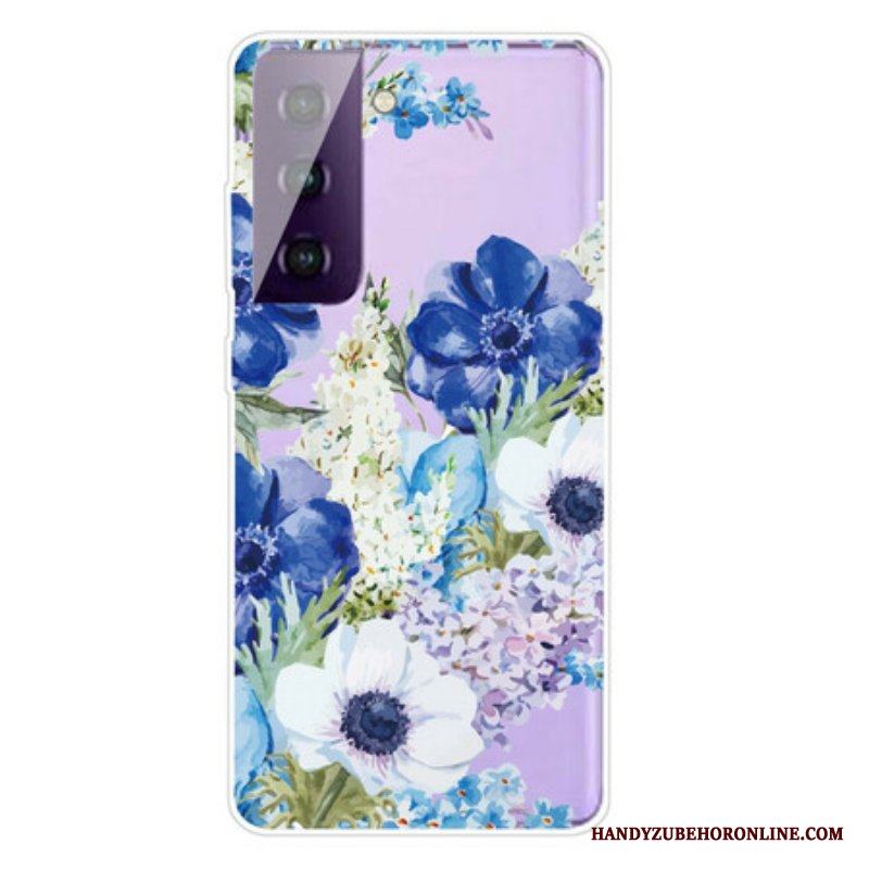 Skal Samsung Galaxy S21 FE Akvarell Blå Blommor