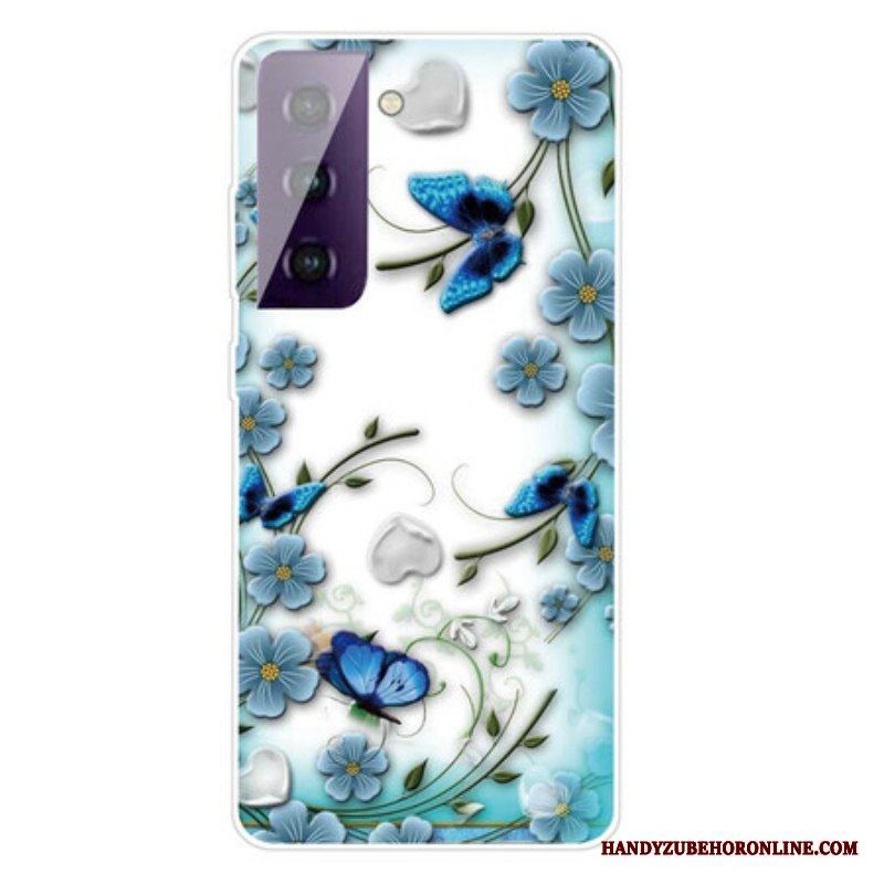 Skal Samsung Galaxy S21 FE Retro Fjärilar Och Blommor