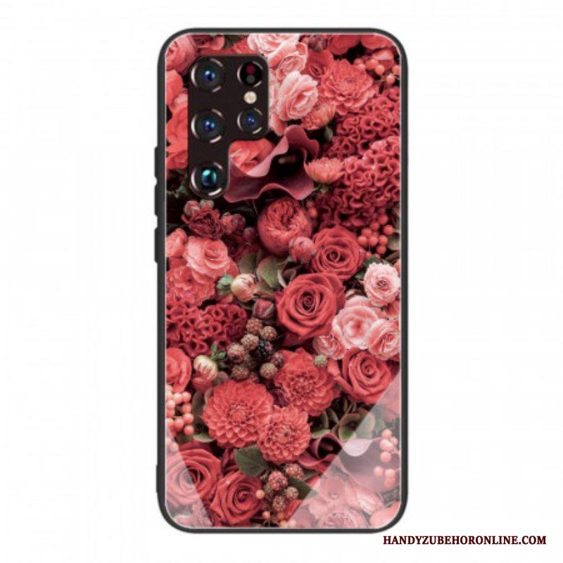 Skal Samsung Galaxy S22 Ultra 5G Rosa Blommor Härdat Glas