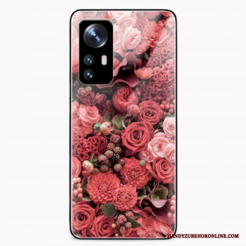 Skal Xiaomi 12 / 12X Rosa Blommor Härdat Glas