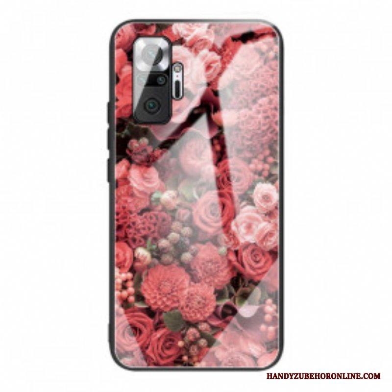 Skal Xiaomi Redmi Note 10 Pro Rosa Blommor Härdat Glas