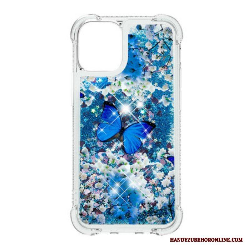 Skal iPhone 13 Mini Glitter Blå Fjärilar