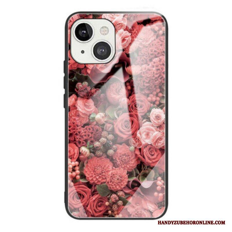 Skal iPhone 13 Mini Rosa Blommor Härdat Glas