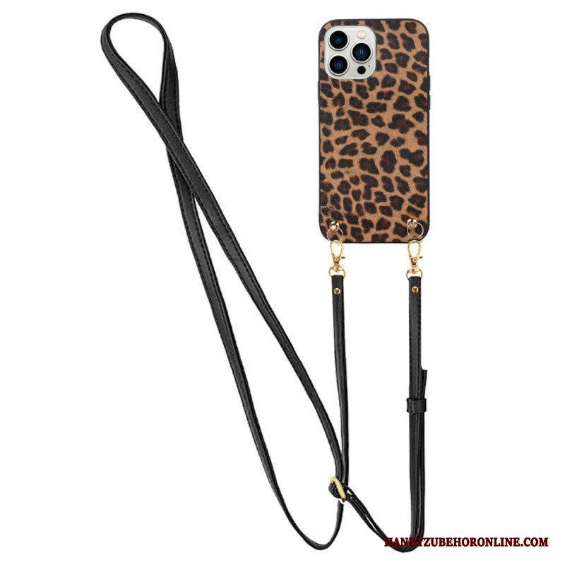 Skal iPhone 14 Pro Leopard Med Axelrem