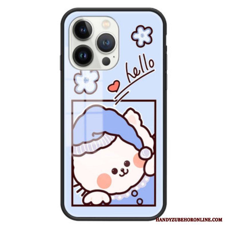 Skal iPhone 15 Pro Blå Katt Härdat Glas