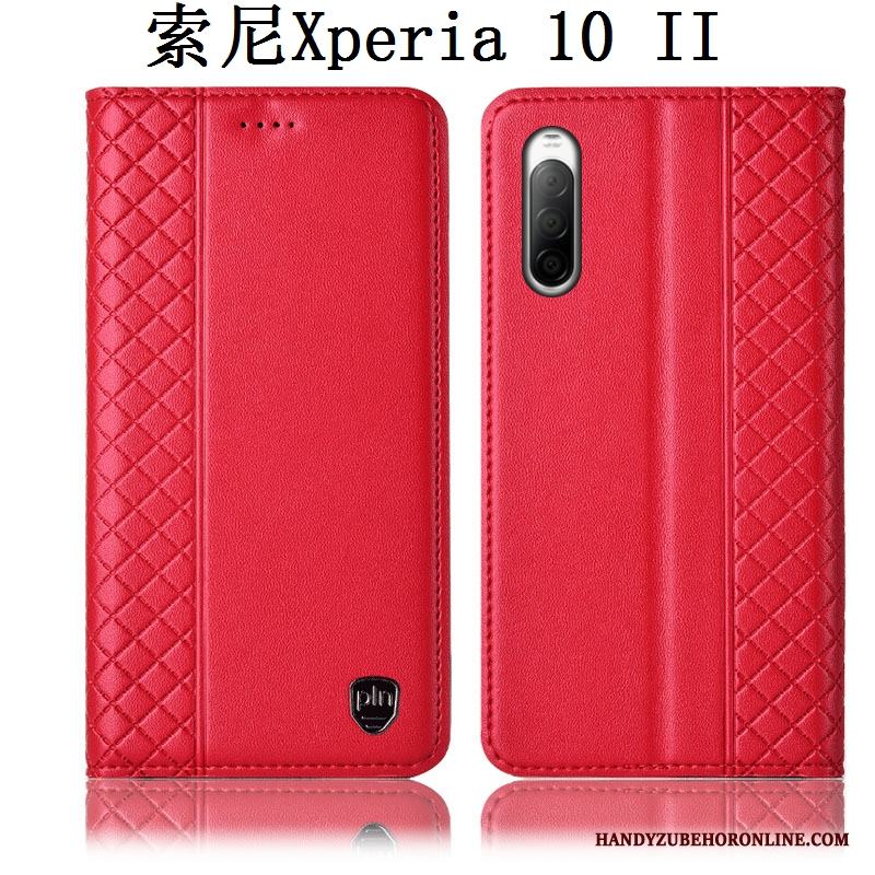 Sony Xperia 10 Ii Fallskydd Läderfodral Skal Telefon Röd Täcka
