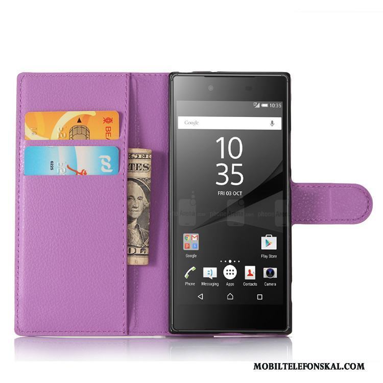 Sony Xperia Xa1 Skal Telefon Purpur Mörk Läderfodral Plånbok Skydd Täcka