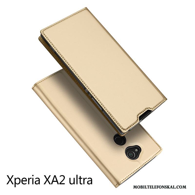 Sony Xperia Xa2 Ultra All Inclusive Skal Trend Läderfodral Fallskydd Guld Kort