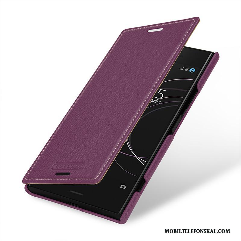 Sony Xperia Xz1 Compact Skal Purpur Äkta Läder Fodral Telefon Skydd Täcka