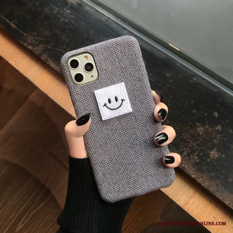 iPhone 11 Pro Max Mjuk Skal Telefon Flanell Smiley Vacker Grå