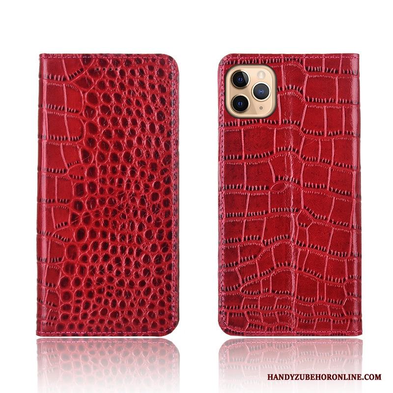 iPhone 11 Pro Skal Telefon Äkta Läder Silikon Krokodilmönster Läderfodral Fallskydd Röd